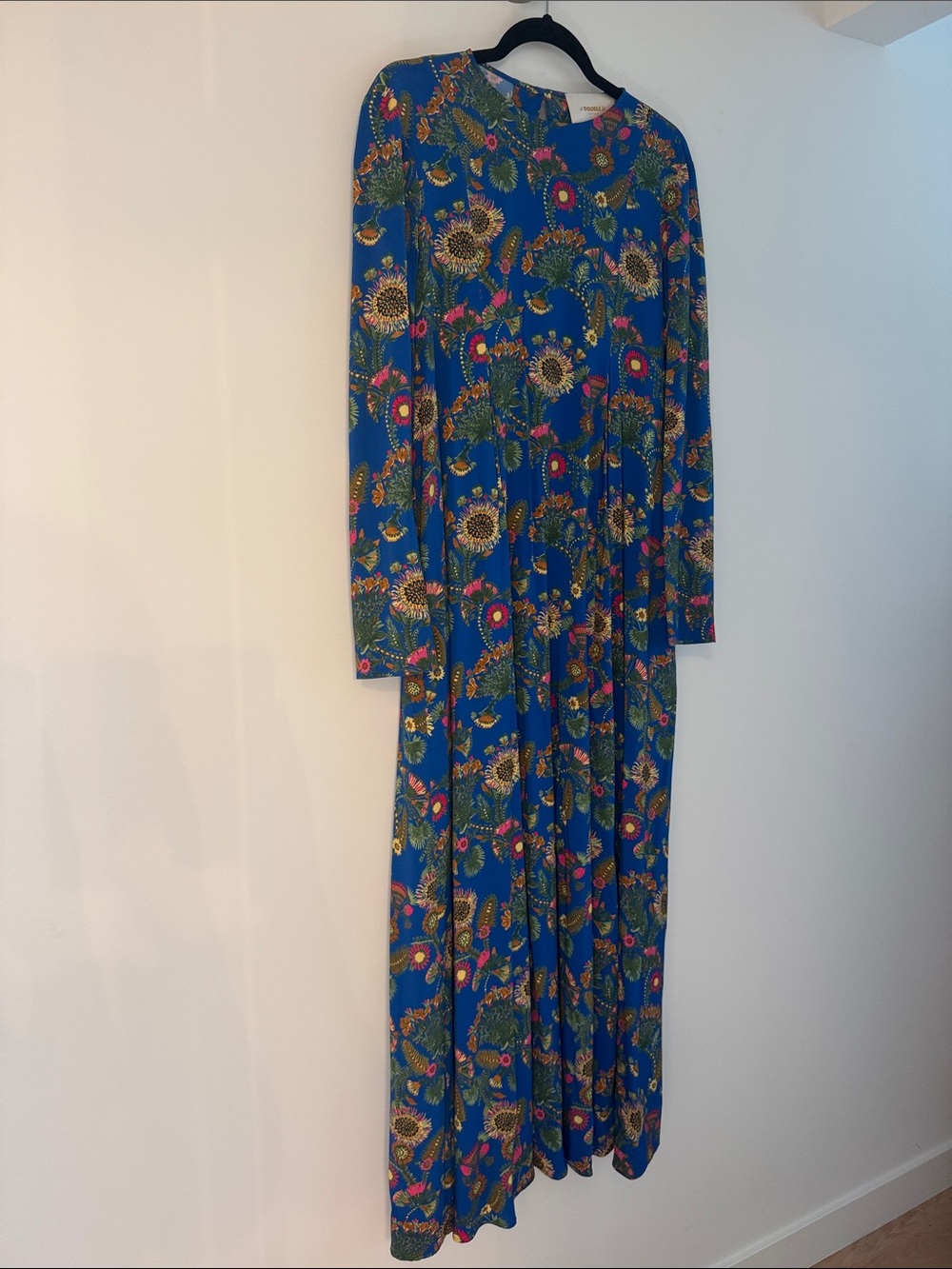LA DoubleJ Blue Floral Maxi Dress with Pink & Yellow Accents